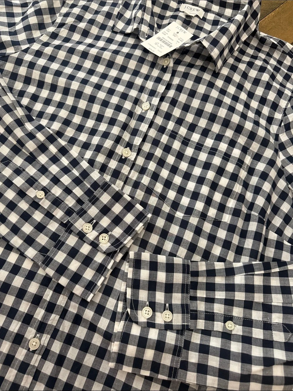J.Crew NWT Classic Plaid Shirt in Signature Fit Navy White Gingham Womens Size L